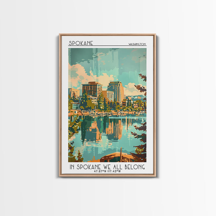 Spokane Washington Travel Poster, Framed Canvas Print, Poster Print, Travel Wall Art, Home Decor, City Illustration, Wanderlust Gift