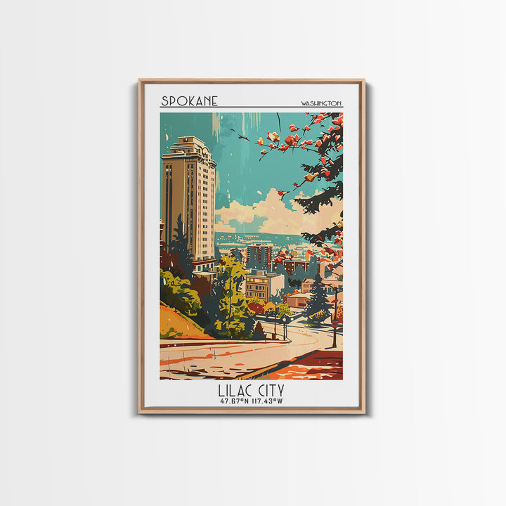 Spokane Washington Travel Poster, Framed Canvas Print, Travel Prints, Landscape Art, Travel Art Print, Wanderlust Gift, Travel Print