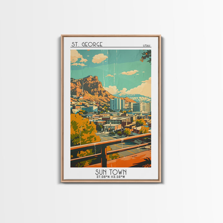 St George Utah Travel Poster, Framed Canvas Print, Travel Wall Art, City Wall Art, Poster Print, City Travel Poster, Vintage Posters