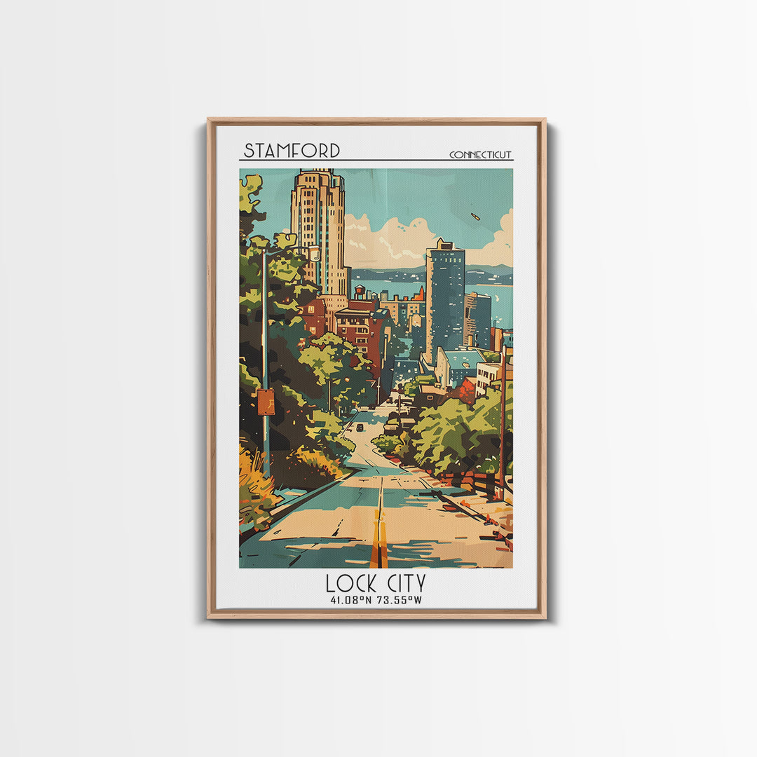Stamford Connecticut Travel Poster, Canvas Print, City Travel Poster, Travel Wall Art, Retro Wall Art, Wall Art, Retro Travel Poster
