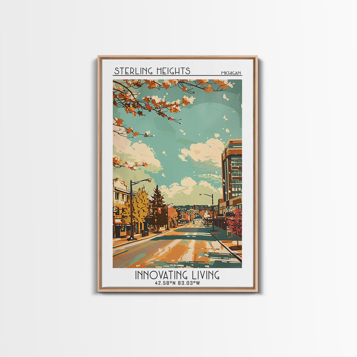 Sterling Heights Travel Poster, Canvas Print, Travel Art Print, Modern Wall Decor, Colorful Wall Art, Mid Century Wall Art, Wall Art