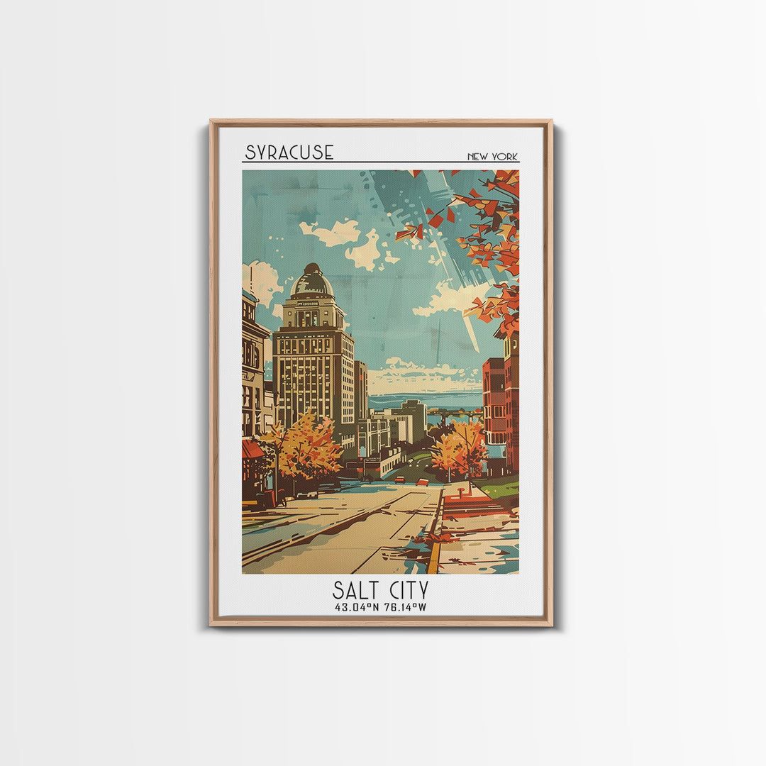 Syracuse New York Travel Poster, Framed Canvas Print, Vintage Travel Print, City Wall Art, Living Room Wall Art, Retro Travel Poster