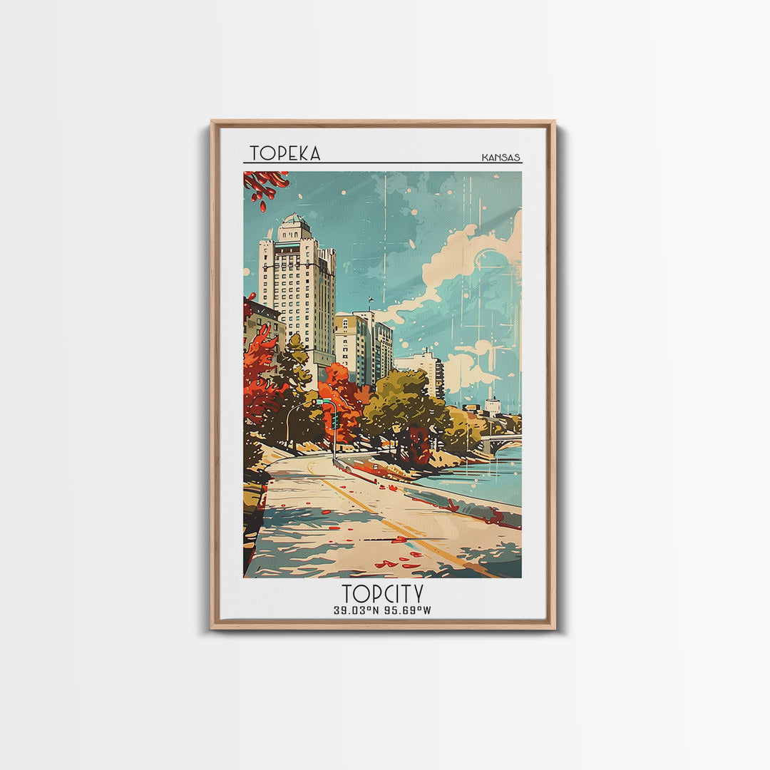 Topeka Kansas Travel Poster, Canvas Print, Vintage Travel Print, City Wall Art, Vintage City Poster, Wanderlust Gift, City Art Print