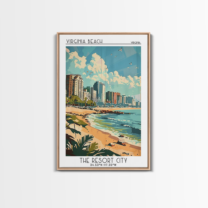 Virginia Beach Travel Poster, Framed Canvas Print, Travel Prints, Landscape Art, Wall Art, Home Decor, Travel Wall Art, Travel Print