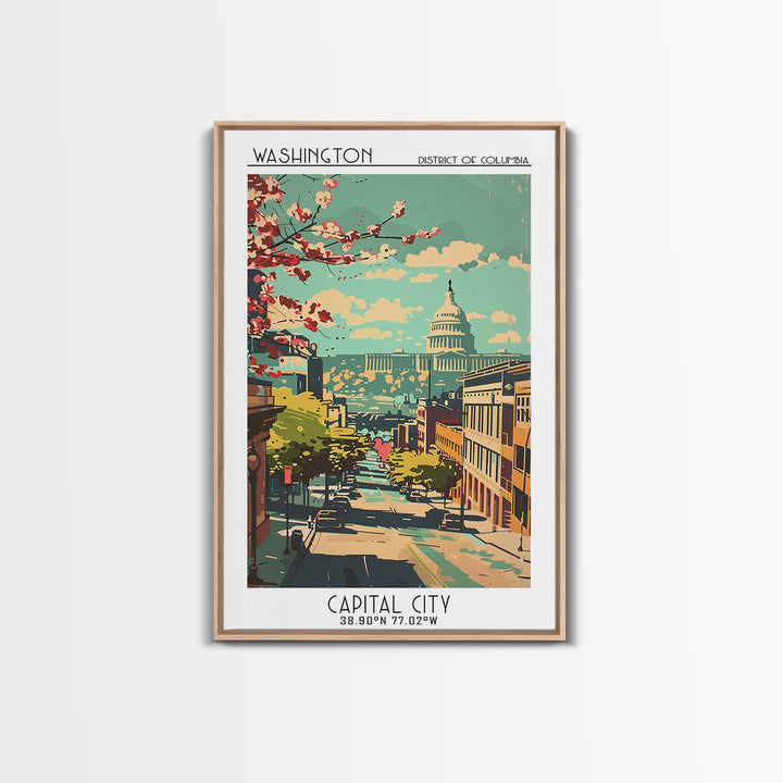 Washington District of Columbia Travel Poster, Canvas Print, City Travel Poster, Vintage City Poster, Vintage Travel, Retro Wall Art