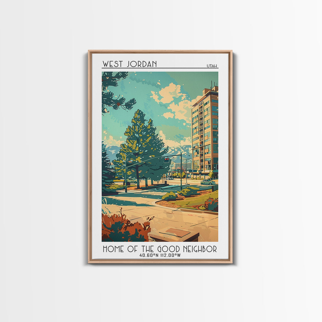 West Jordan Travel Poster, Framed Canvas Print, Poster Print, Travel Wall Art, Retro Travel Poster, Gallery Wall Set, Vintage Poster