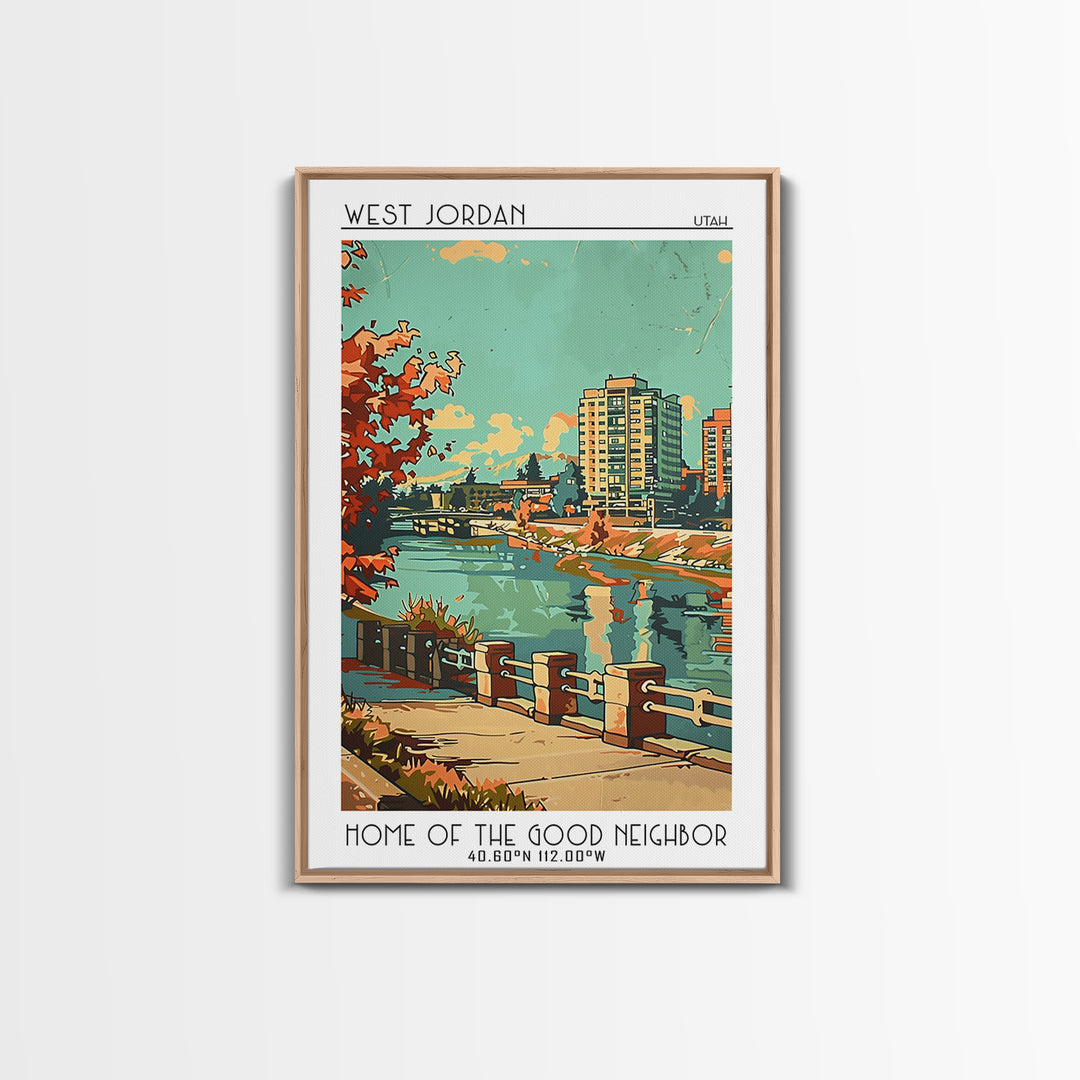 West Jordan Utah Travel Poster, Framed Canvas Print, City Art Print, Travel Wall Art, Minimalist Poster, Wall Art, Colorful Wall Art