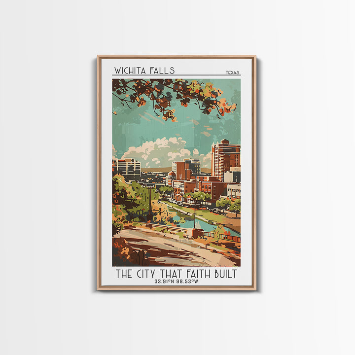Wichita Falls Texas Travel Poster, Framed Canvas Print, City Travel Poster, Vintage City Poster, Retro Travel Print, Travel Wall Art