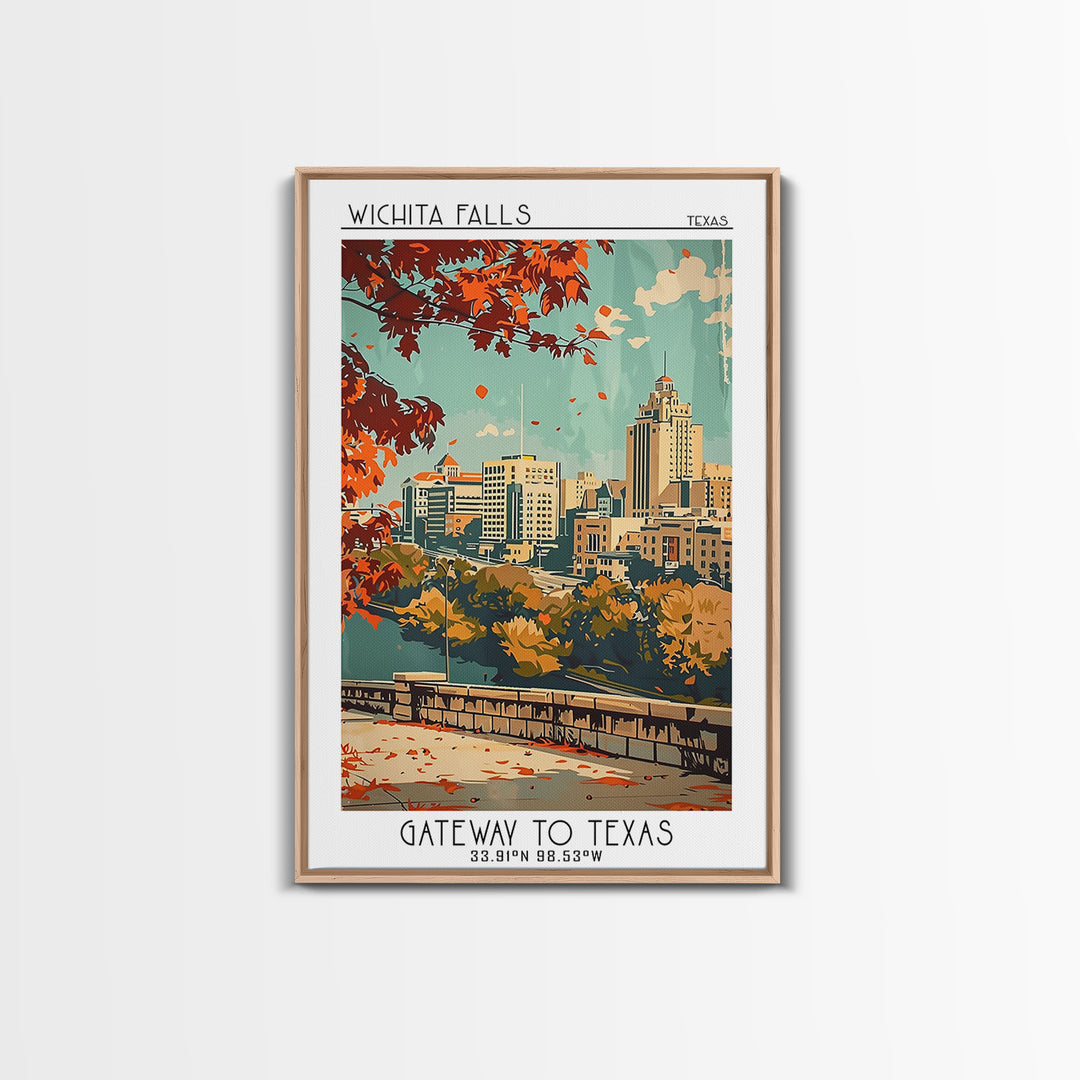 Wichita Falls Texas Travel Poster, Framed Canvas Print, Retro Travel Poster, City Wall Art, City Travel Poster, Vintage Travel Print