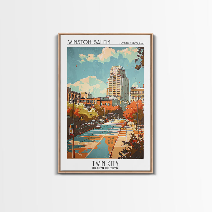 Winston-Salem North Carolina Travel Poster, Framed Canvas Print, Vintage Travel Print, City Wall Art, Gallery Wall Set, Travel Print