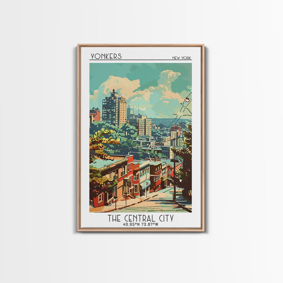 Yonkers New York Travel Poster, Framed Canvas Print, Travel Art Print, Modern Wall Decor, Wall Art, Home Decor, Mid Century Wall Art