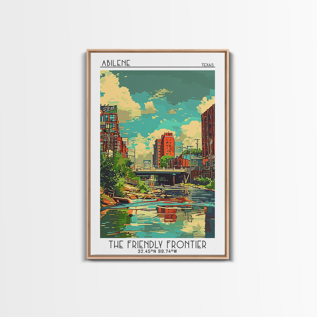 Abilene Texas Travel Poster, Framed Canvas Print, Travel Prints, Landscape Art, City Illustration, Vintage City Poster, Poster Print