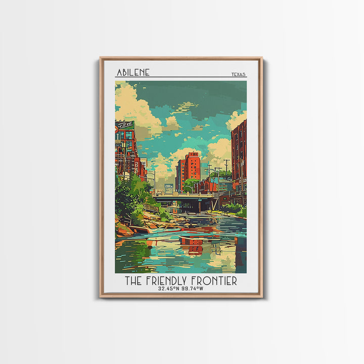 Abilene Texas Travel Poster, Framed Canvas Print, Travel Prints, Landscape Art, City Illustration, Vintage City Poster, Poster Print