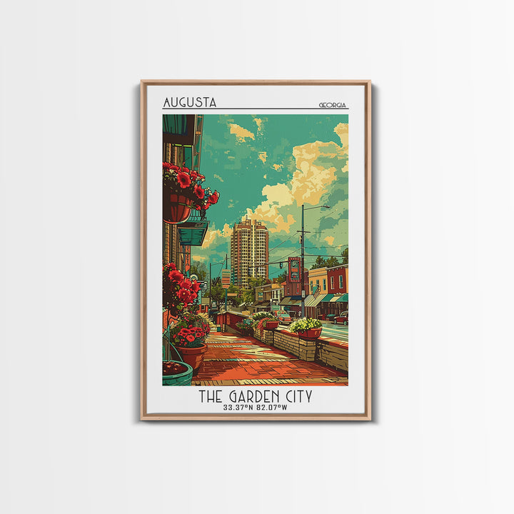 Augusta Travel Poster, Framed Canvas Print, Travel Art Print, Modern Wall Decor, Travel Print, City Illustration, City Travel Poster