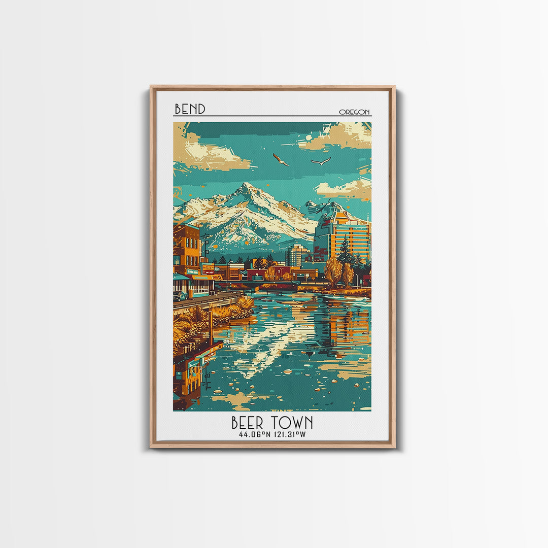 Bend Travel Poster, Framed Canvas Print, Travel Prints, Landscape Art, City Travel Poster, Vintage City Poster, Living Room Wall Art