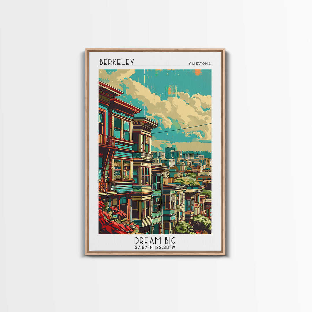 Berkeley Travel Poster, Framed Canvas Print, City Travel Poster, Travel Wall Art, Travel Print, Travel Wall Decor, City Illustration