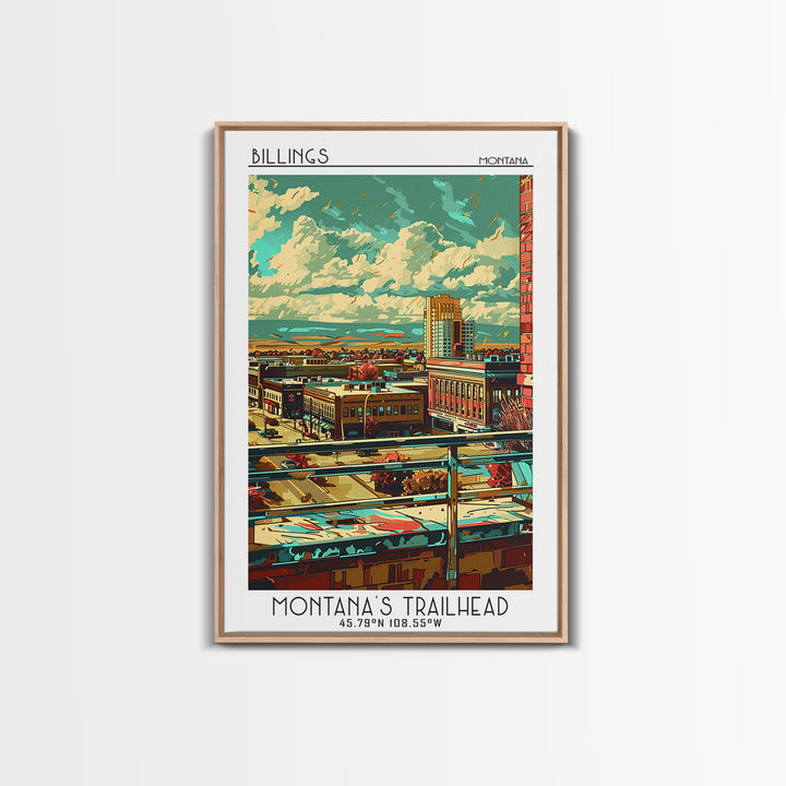 Billings Travel Poster, Framed Canvas Print, Vintage Travel Print, City Wall Art, Travel Prints, Vintage City Poster, Vintage Travel