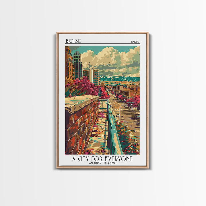 Boise Travel Poster, Framed Canvas Print, City Art Print, Travel Wall Art, Mid Century Wall Art, Vintage Poster, Vintage City Poster