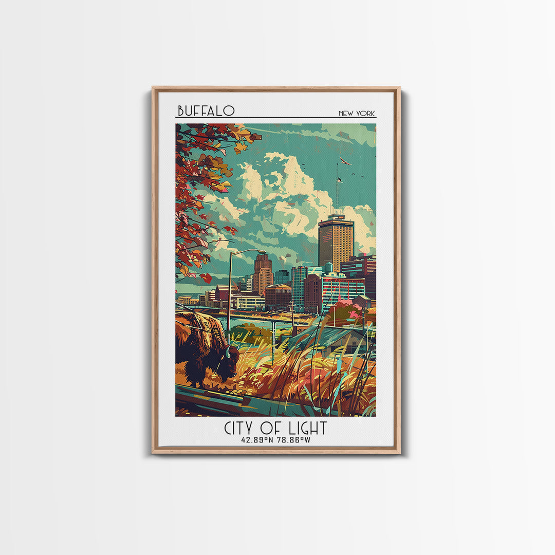 Buffalo Travel Poster, Framed Canvas Print, Travel Wall Decor, Minimalist Poster, City Art Print, Travel Wall Art, Modern Wall Decor