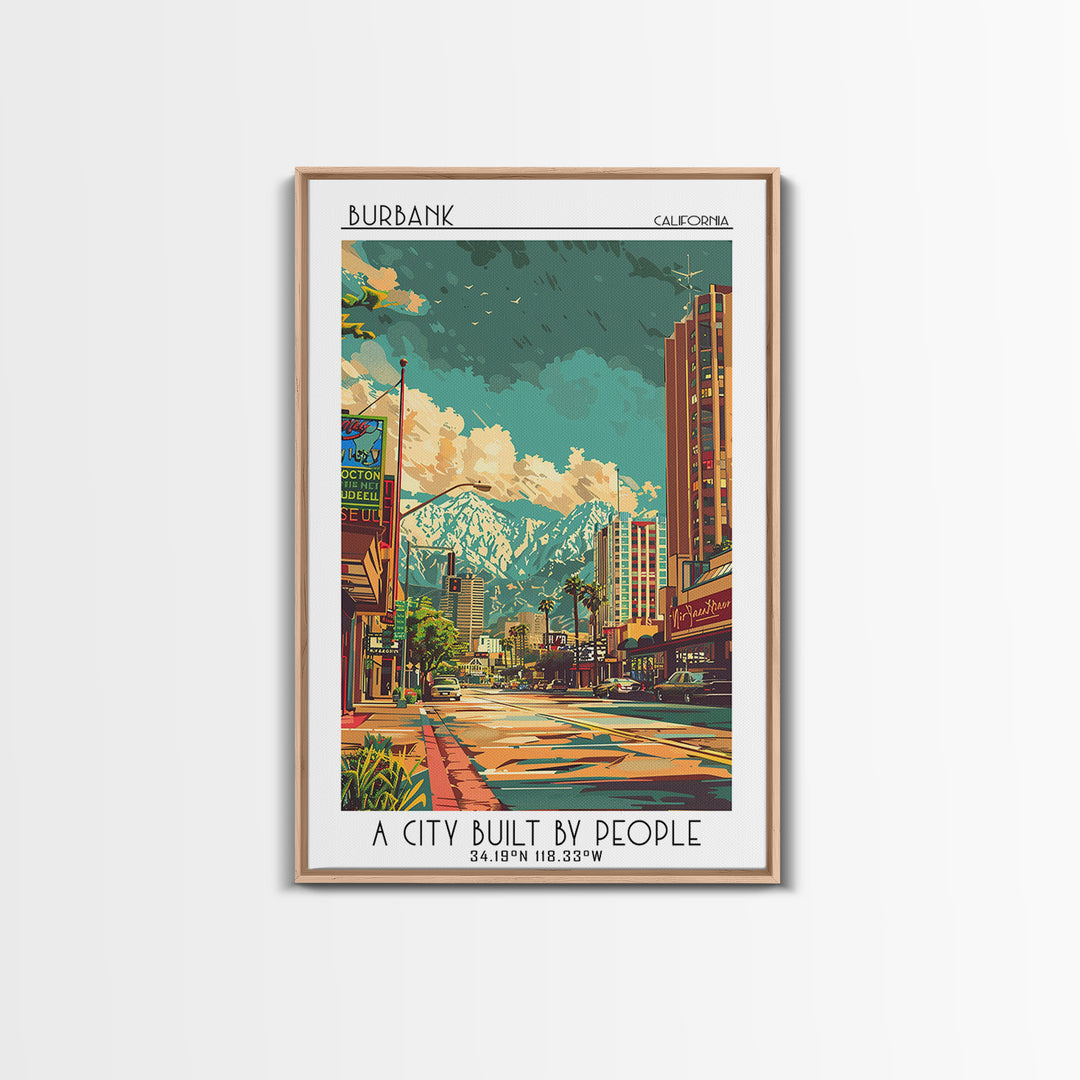 Burbank Travel Poster, Canvas Print, Retro Wall Art, Travel Print, Colorful Wall Art, City Illustration, Poster Print, Travel Prints