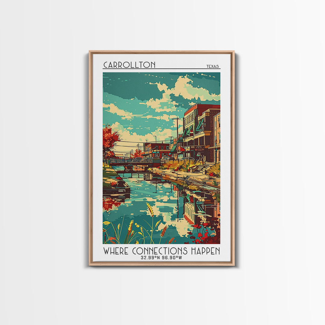 Carrollton Travel Poster, Framed Canvas Print, Poster Print, Travel Wall Art, Retro Travel Poster, City Illustration, Retro Wall Art