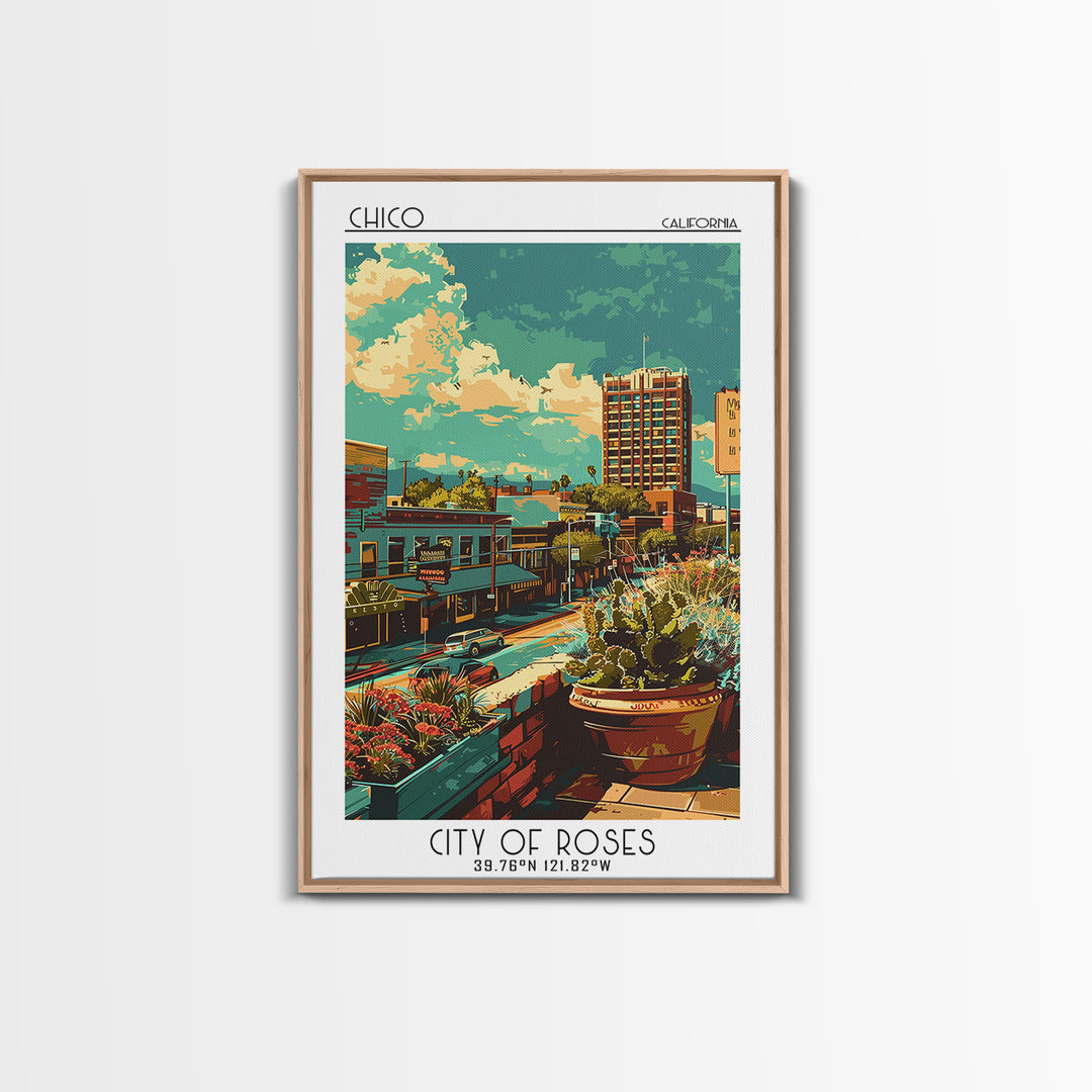 Chico Travel Poster, Framed Canvas Print, City Art Print, Travel Wall Art, Minimalist Poster, Mid Century Wall Art, Gallery Wall Set