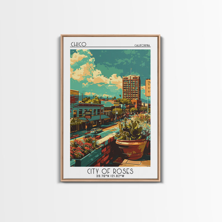 Chico Travel Poster, Framed Canvas Print, City Art Print, Travel Wall Art, Minimalist Poster, Mid Century Wall Art, Gallery Wall Set