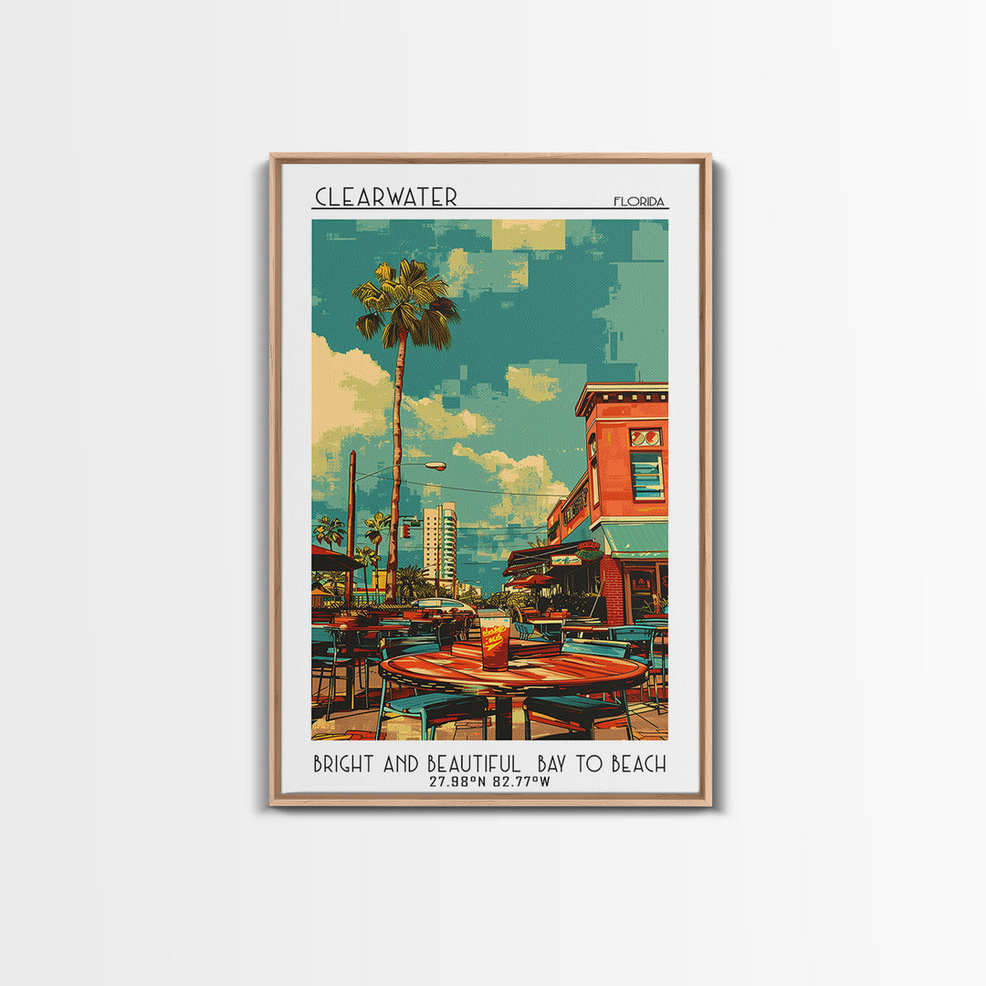 Clearwater Travel Poster, Framed Canvas Print, Travel Prints, Landscape Art, City Art Print, Minimalist Poster, Watercolor Cityscape
