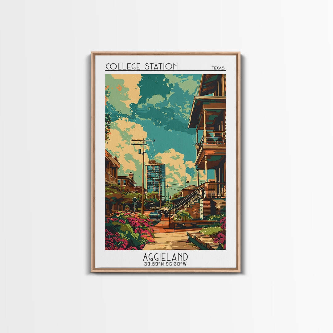 College Station Travel Poster, Framed Canvas Print, City Travel Poster, Travel Wall Art, Travel Print, Landscape Art, Travel Posters