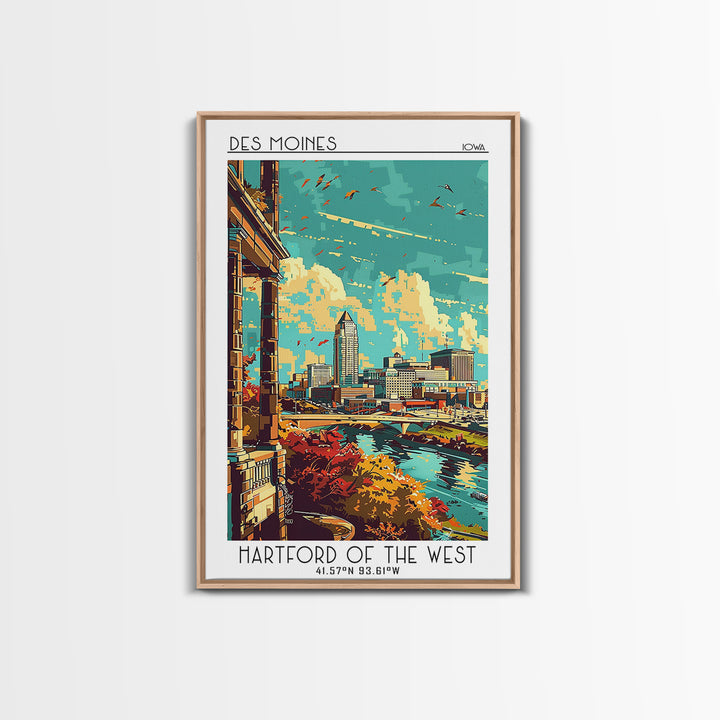 Des Moines Travel Poster, Canvas Print, City Art Print, Travel Wall Art, Travel Prints, Gallery Wall Set, Travel Decor, Travel Print
