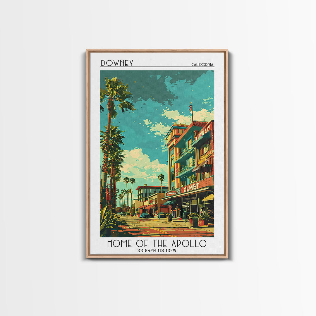 Downey Travel Poster, Framed Canvas Print, City Art Print, Travel Wall Art, Vintage Posters, Retro Travel Print, Retro Travel Poster