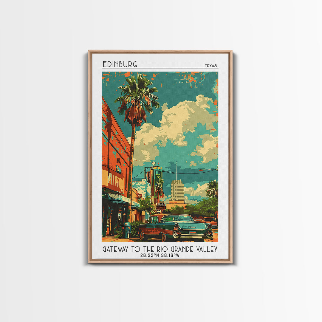Edinburg Travel Poster, Framed Canvas Print, Retro Travel Poster, City Wall Art, Mid Century Wall Art, Home Decor, Modern Wall Decor