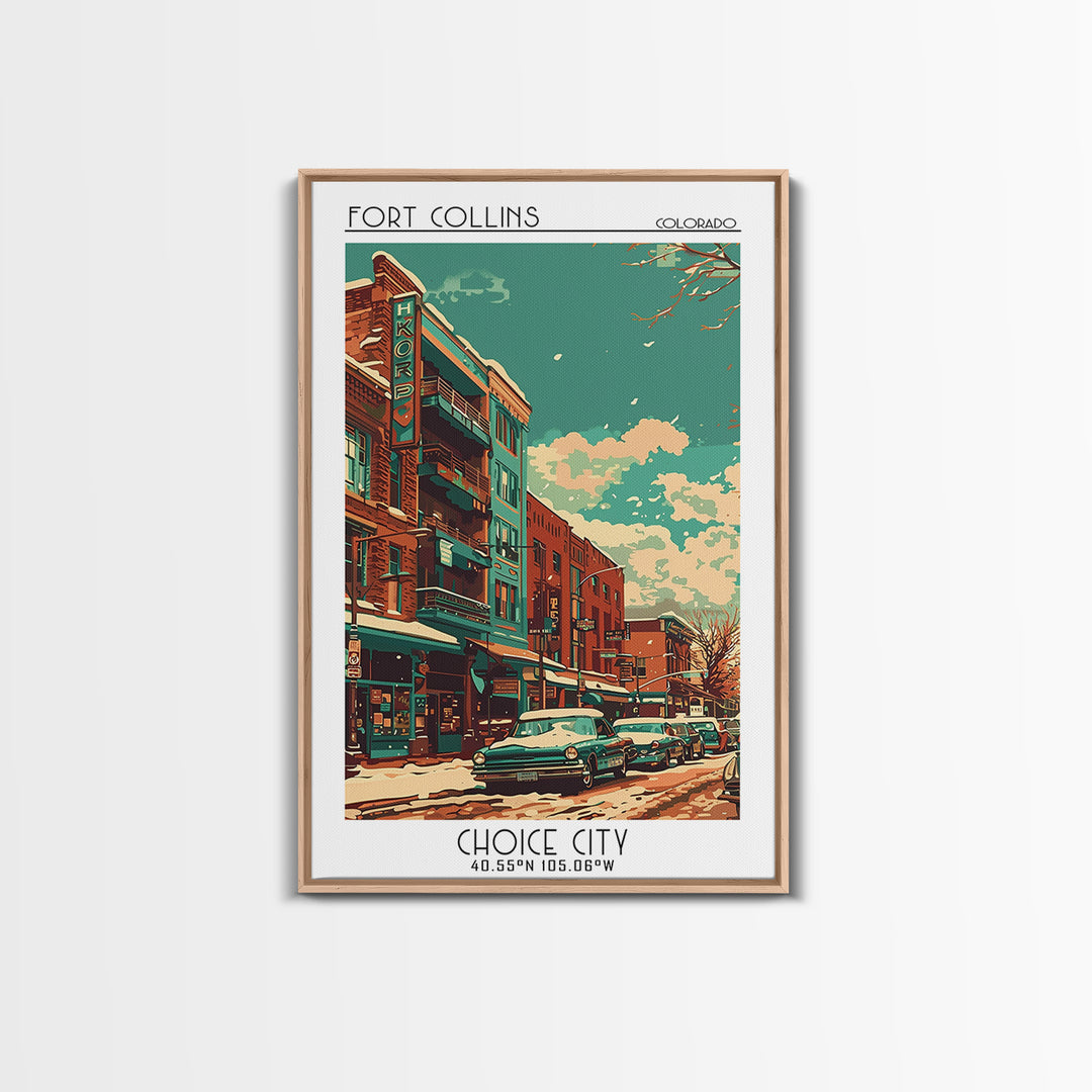 Fort Collins Travel Poster, Framed Canvas Print, Poster Print, Travel Wall Art, Vintage Travel Print, Living Room Wall Art, Wall Art