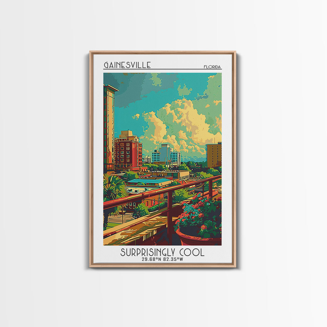 Gainesville Travel Poster, Canvas Print, Retro Wall Art, Travel Print, City Wall Art, City Illustration, Travel Decor, Landscape Art