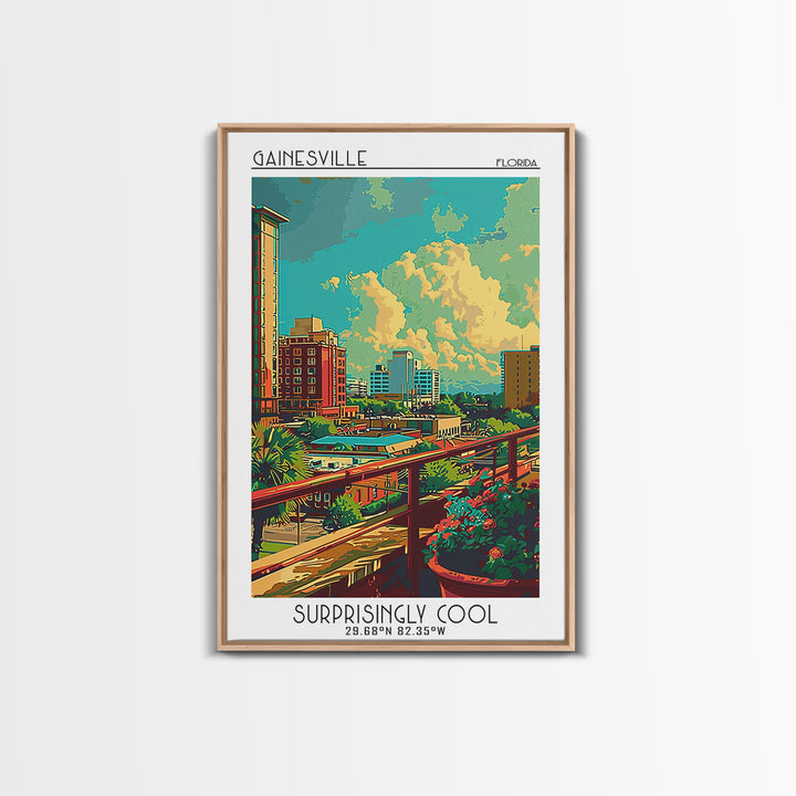 Gainesville Travel Poster, Canvas Print, Retro Wall Art, Travel Print, City Wall Art, City Illustration, Travel Decor, Landscape Art