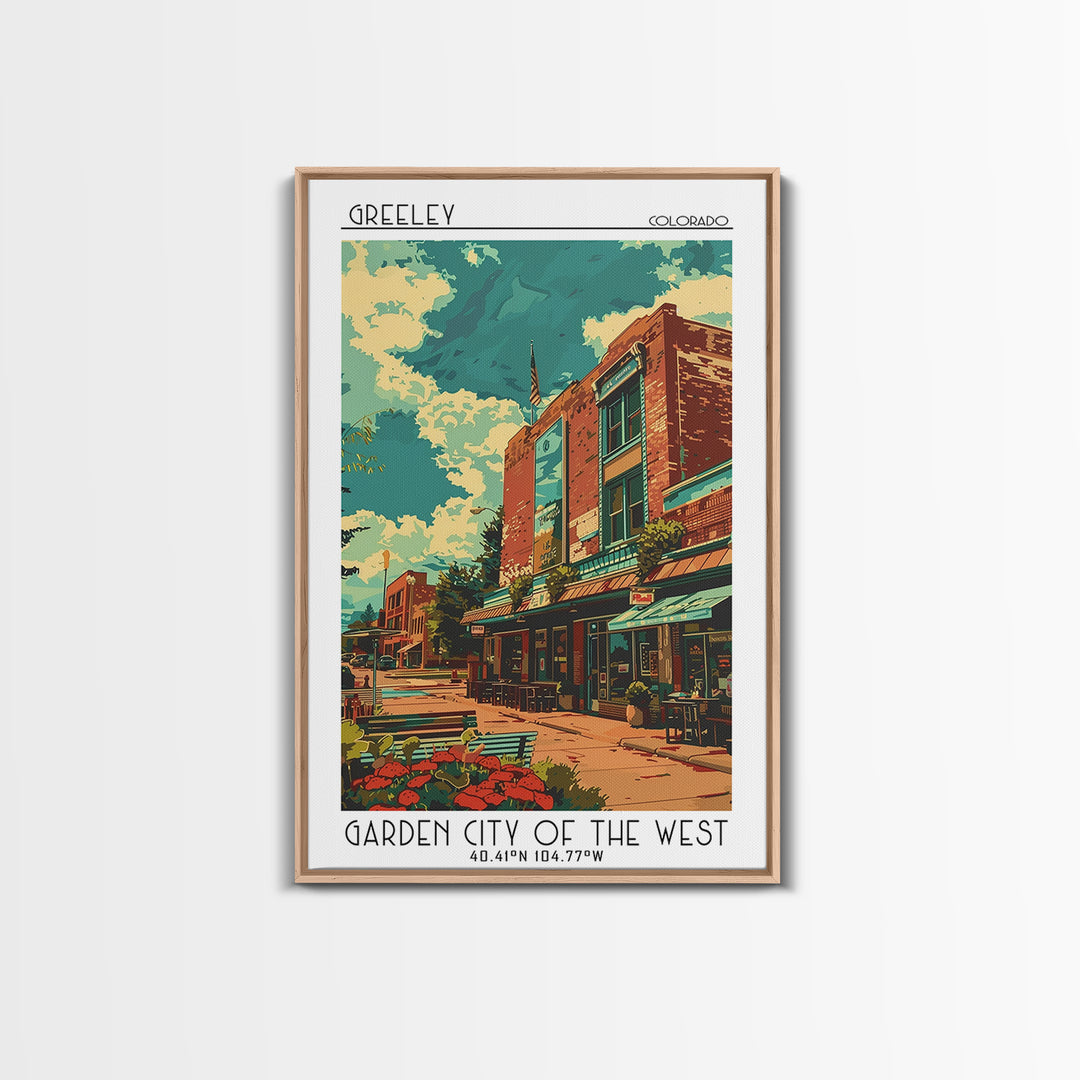 Greeley Travel Poster, Framed Canvas Print, Travel Wall Art, City Wall Art, Living Room Wall Art, Retro Travel Print, Vintage Poster