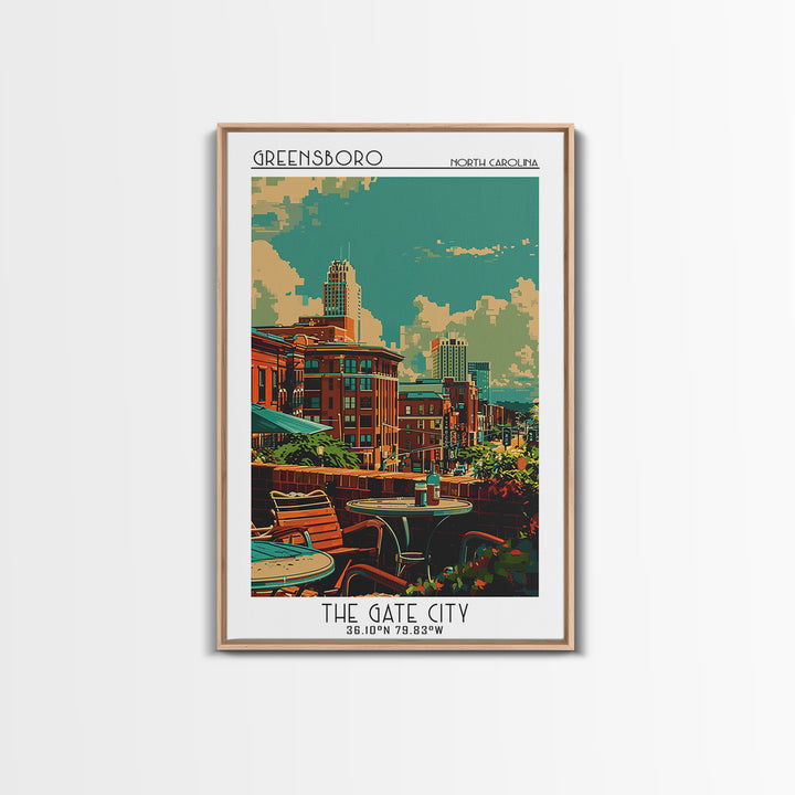 Greensboro Travel Poster, Framed Canvas Print, Retro Wall Art, Travel Print, Landscape Art, Poster Art, Wall Art, Retro Travel Print