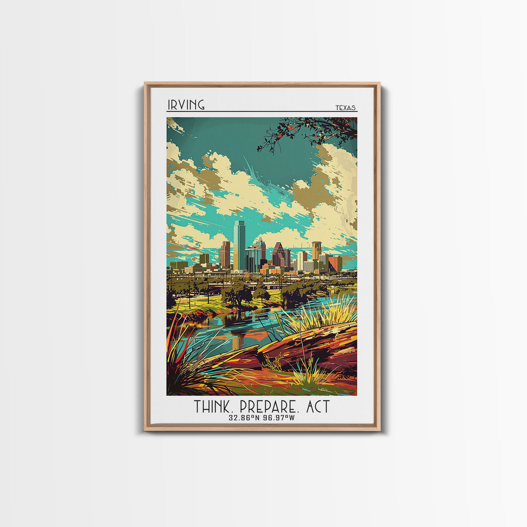 Irving Travel Poster, Framed Canvas Print, City Travel Poster, Vintage City Poster, Retro Wall Art, Retro Travel Print, Poster Print