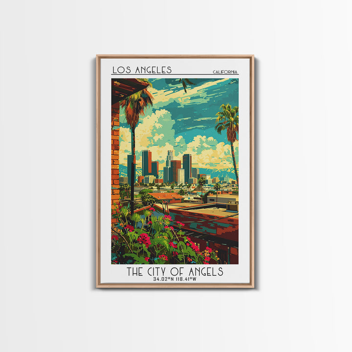 Los Angeles Travel Poster, Framed Canvas Print, Retro Wall Art, Travel Print, Wanderlust Gift, Vintage City Poster, Gallery Wall Set