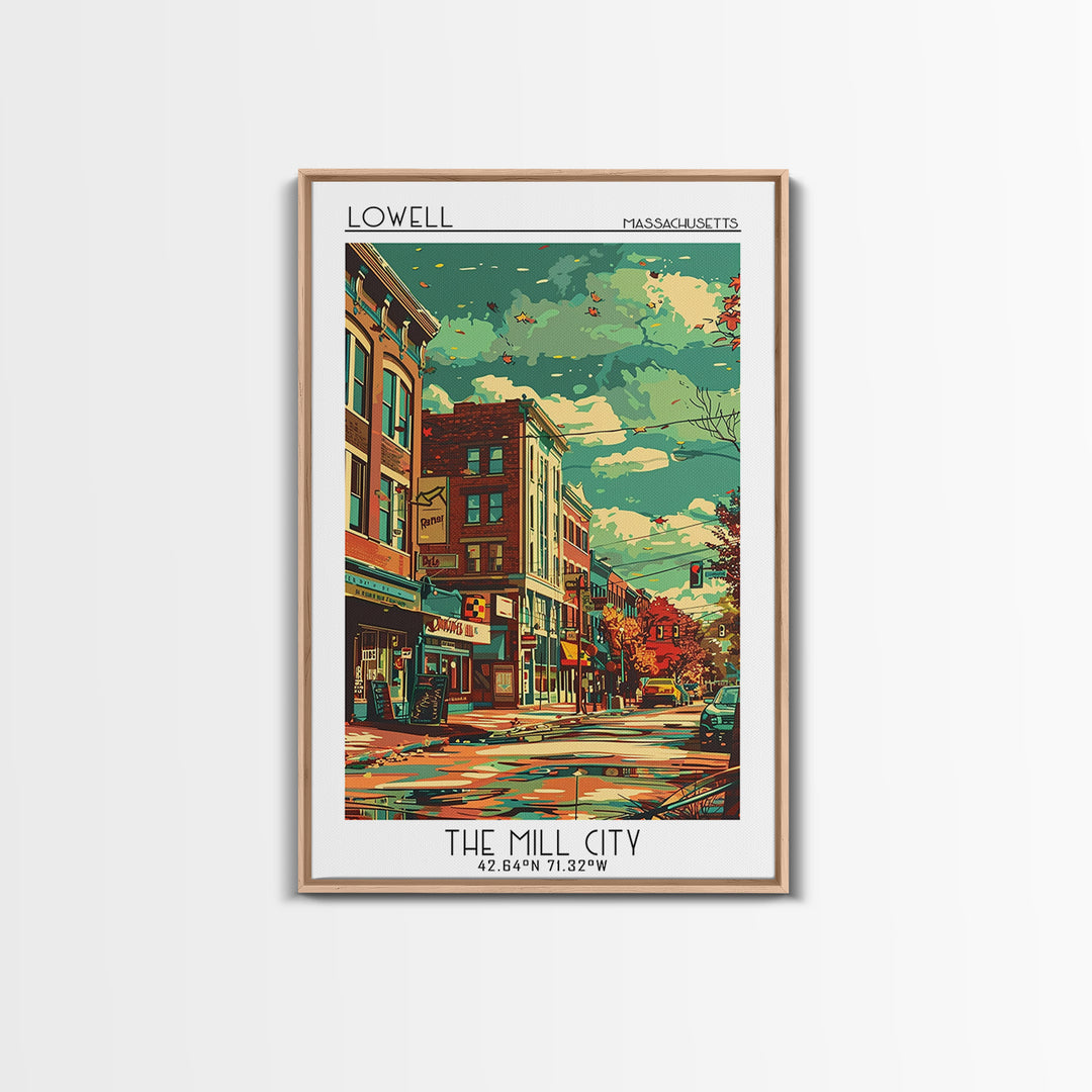 Lowell Travel Poster, Framed Canvas Print, Travel Art Print, Modern Wall Decor, Wall Art, Art Print, Travel Decor, Home Office Decor