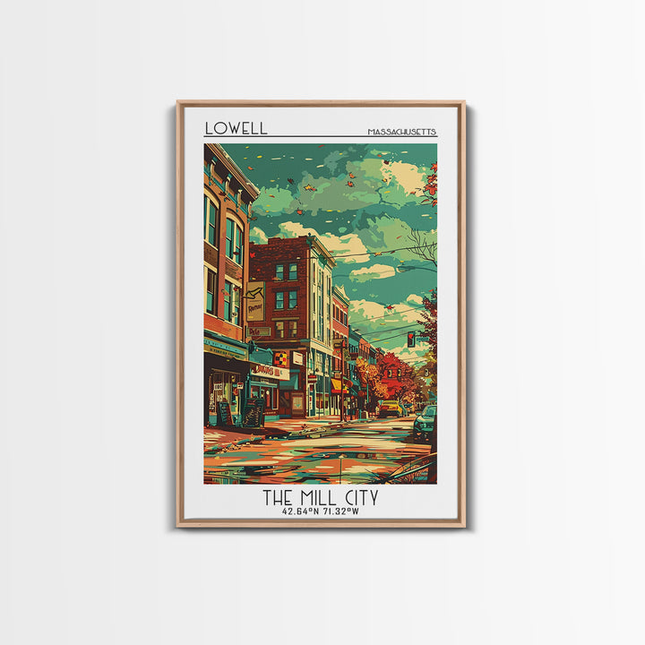 Lowell Travel Poster, Framed Canvas Print, Travel Art Print, Modern Wall Decor, Wall Art, Art Print, Travel Decor, Home Office Decor