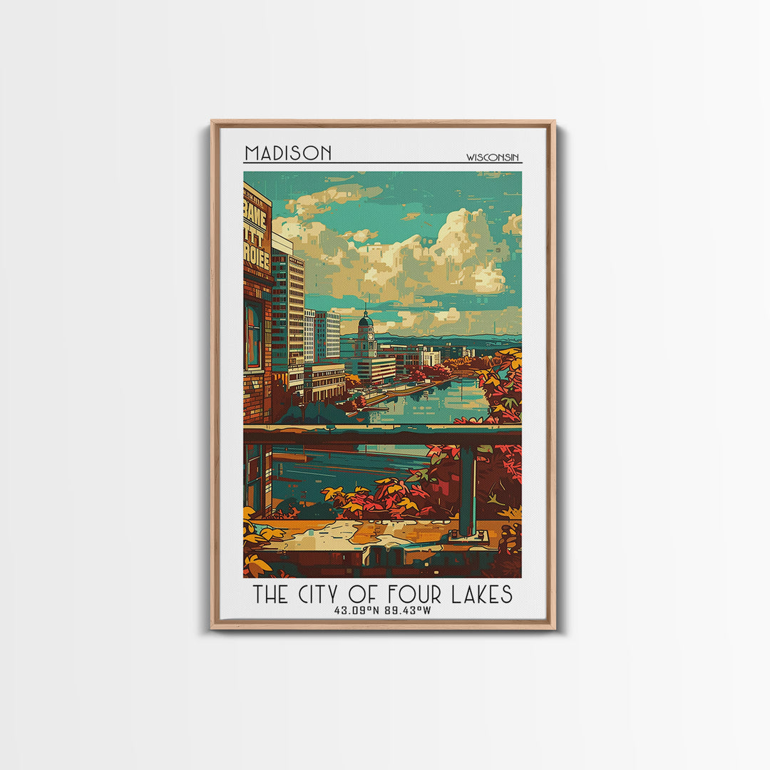 Madison Travel Poster, Framed Canvas Print, Retro Travel Poster, City Wall Art, Home Office Decor, Fine Art Print, Colorful Wall Art
