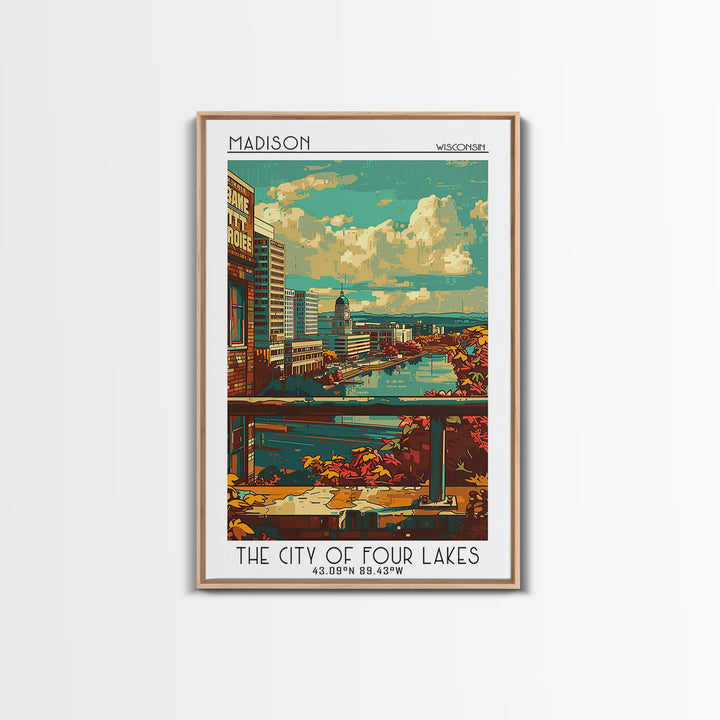 Madison Travel Poster, Framed Canvas Print, Retro Travel Poster, City Wall Art, Home Office Decor, Fine Art Print, Colorful Wall Art