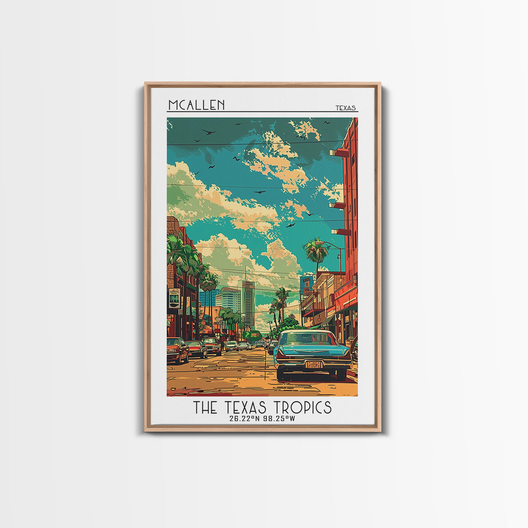 McAllen Travel Poster, Framed Canvas Print, Travel Art Print, Modern Wall Decor, City Illustration, Gallery Wall Set, Fine Art Print