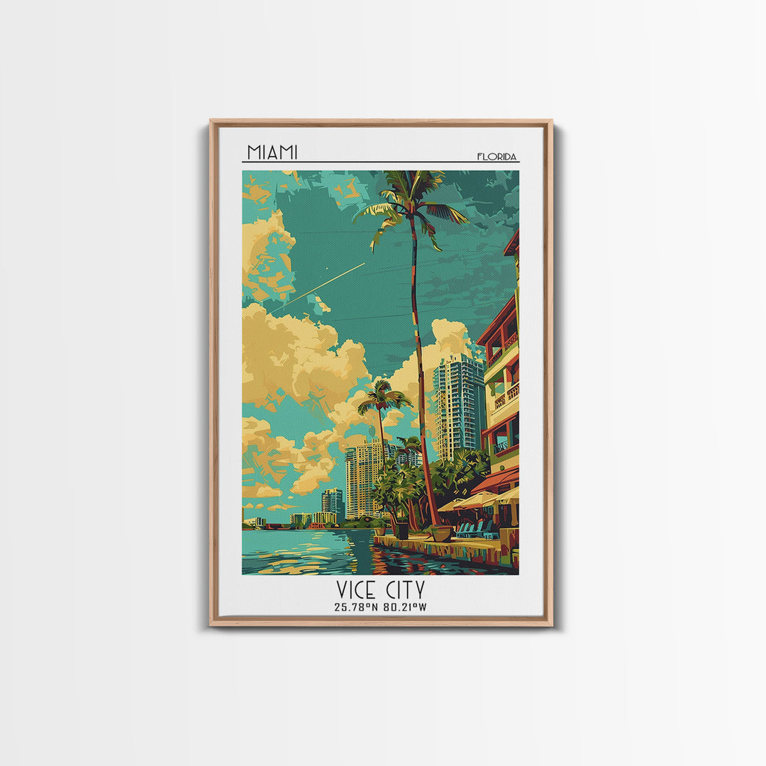 Miami Travel Poster, Framed Canvas Print, Poster Print, Travel Wall Art, Colorful Wall Art, Retro Travel Print, Wall Art, Poster Art