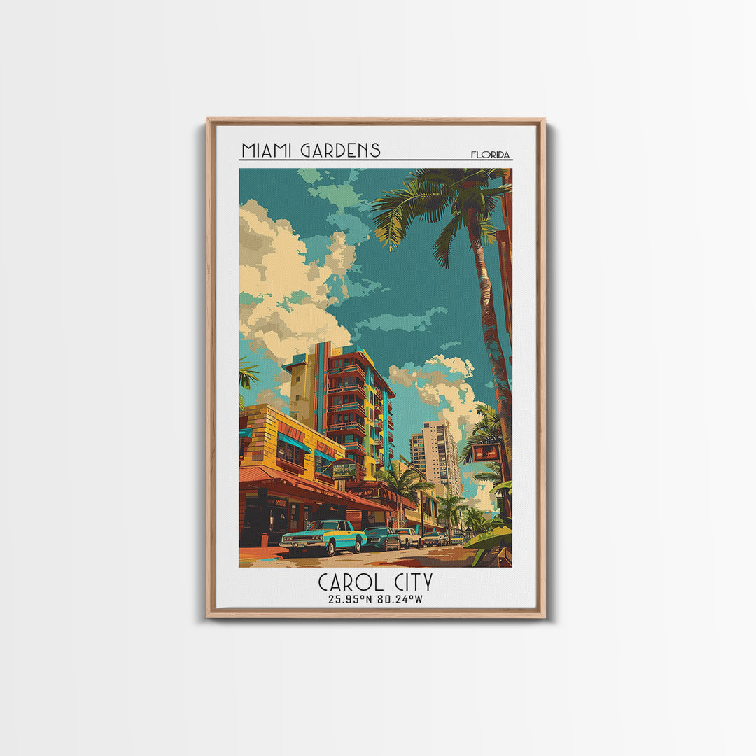 Miami Gardens Travel Poster, Canvas Print, Vintage Travel Print, City Wall Art, Vintage City Poster, City Illustration, Travel Print