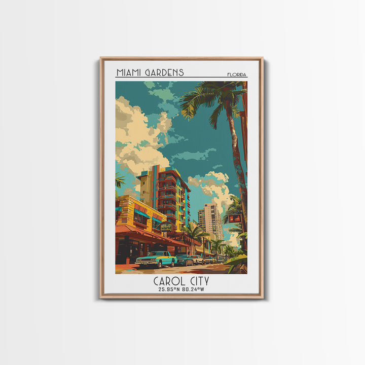 Miami Gardens Travel Poster, Canvas Print, Vintage Travel Print, City Wall Art, Vintage City Poster, City Illustration, Travel Print