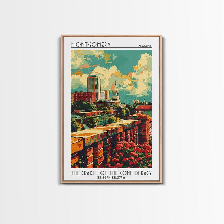 Montgomery Travel Poster, Framed Canvas Print, City Travel Poster, Travel Wall Art, Landscape Art, Fine Art Print, City Illustration
