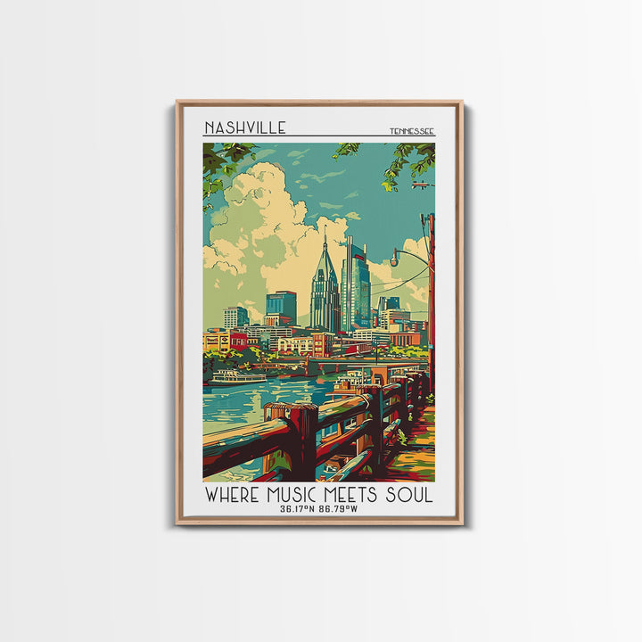 Nashville Travel Poster, Framed Canvas Print, Vintage Travel Print, City Wall Art, Living Room Wall Art, Poster Art, Vintage Posters