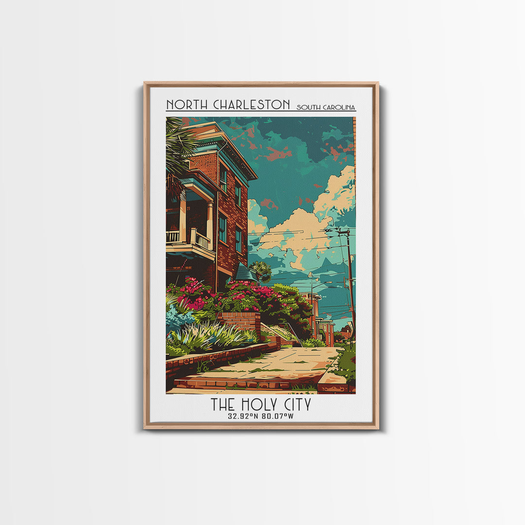 North Charleston Travel Poster, Framed Canvas Print, Travel Wall Art, City Wall Art, Travel Prints, Poster Art, Vintage Travel Print